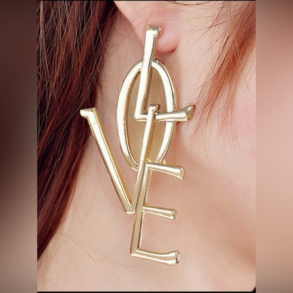 Jewelry - Gold 'LOVE' Statement Drop Earrings for Women